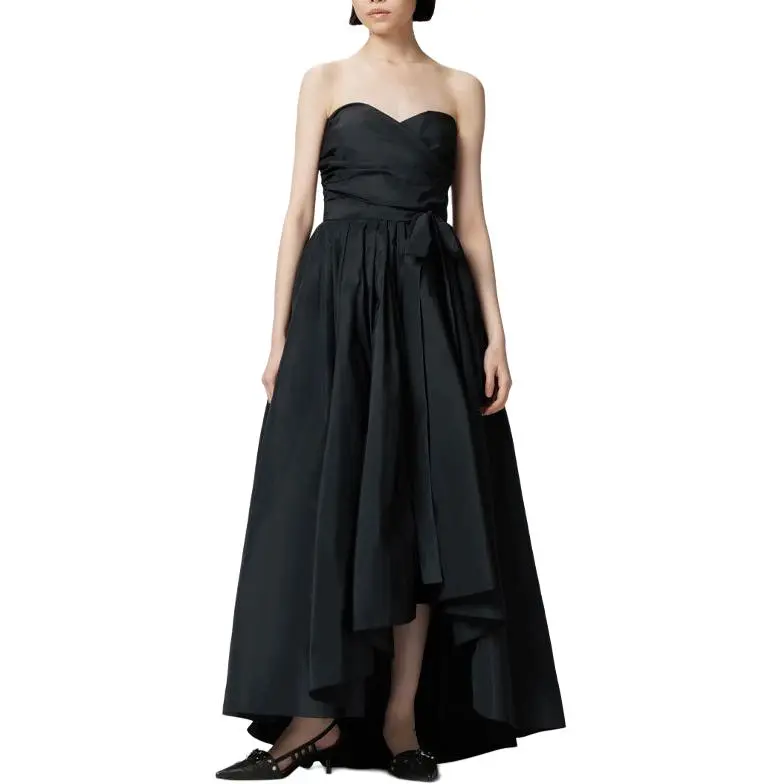 PINKO Strapless Pleated Asymmetric Midi Dress-3