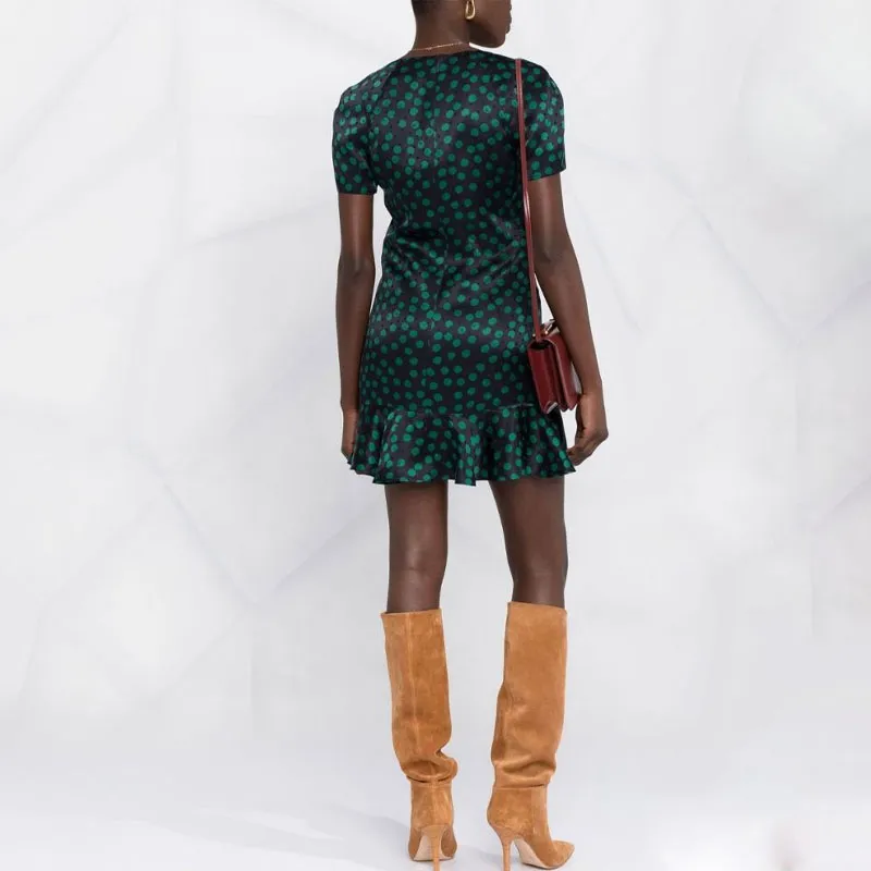 SAINT LAURENT Polka Dot Printed Short Sleeved Mini Dress-3