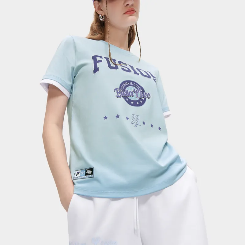 FILA FUSION Set in Sleeve T Shirt Women's Light White Blue-4