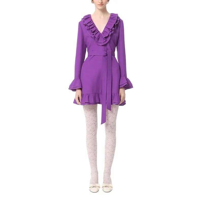 Valentino Ruffled V Neck Mini Dress-1