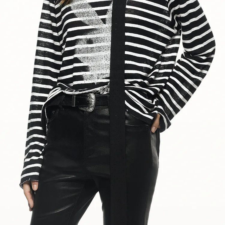MOCO x Playboy T Shirt Women's Black White Stripes-4