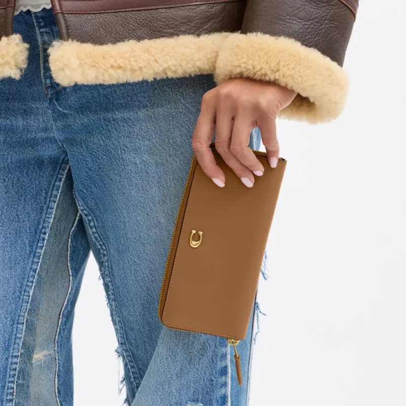 COACH Calfskin Wallet Small Size Women's Honey Brown-4