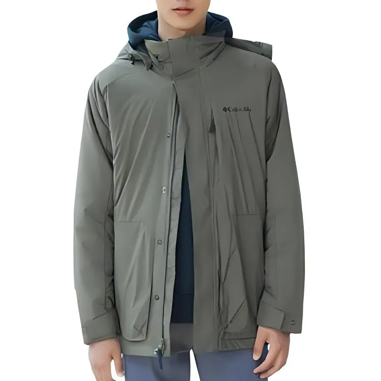 Columbia Letter Solid Color Hooded Loose Fit Thickened Puffer Jacket Men's Green-3