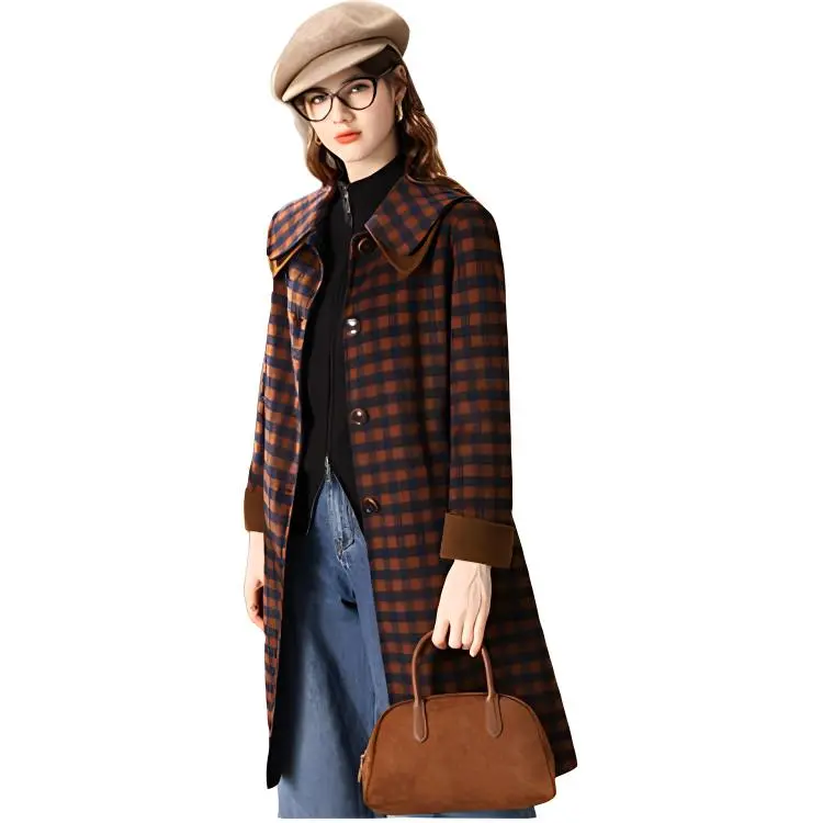 FENHONGMALI Coats Women's Blue Plaid-3