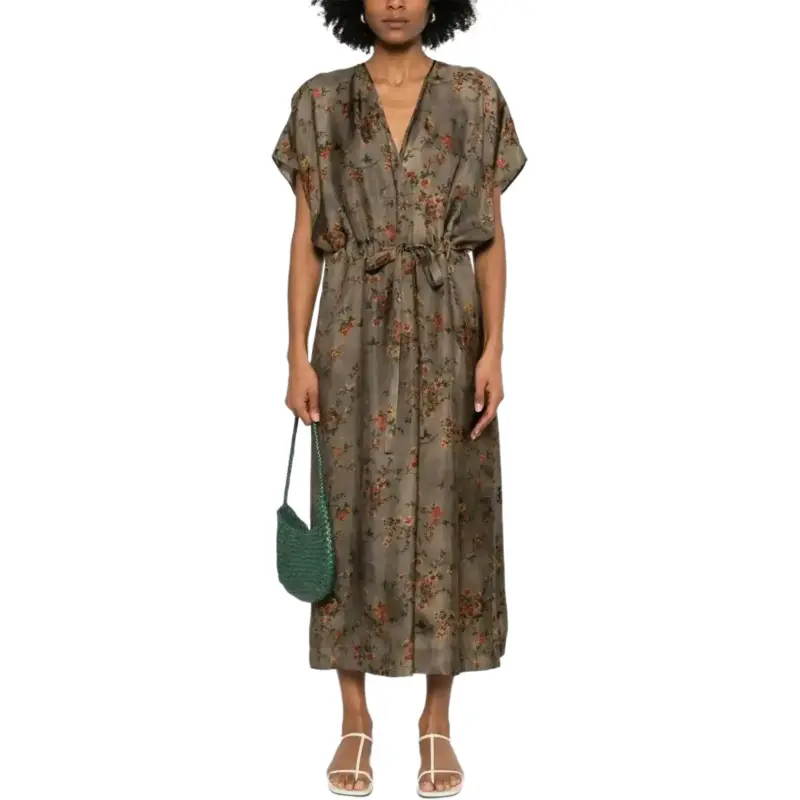 UMA WANG Floral Printed V Neck Dress-1