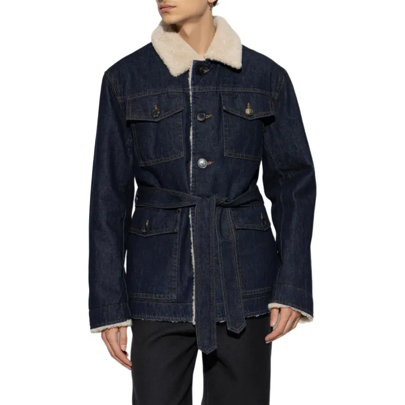 DRIES VAN NOTEN Faux Fur Collar Denim Jacket-3