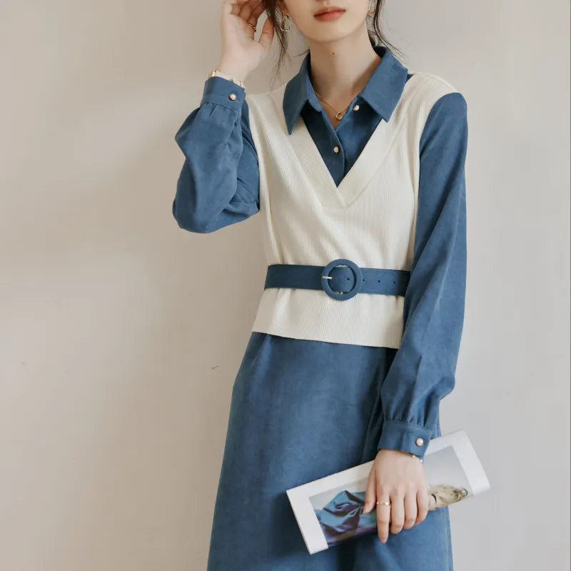 Still Quiet Long Sleeved Dresses Women's Blue-4