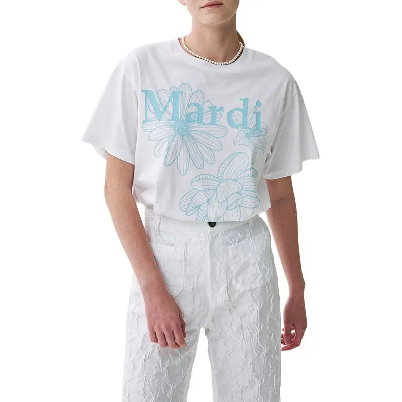 MARDI MERCREDI Three Flowers Collection SS25 T Shirt Women's White/Sky Blue Korean Style-5