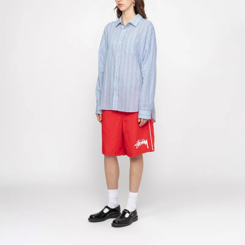 Stussy Classic Striped Cotton Linen Shirt White L - POIZON