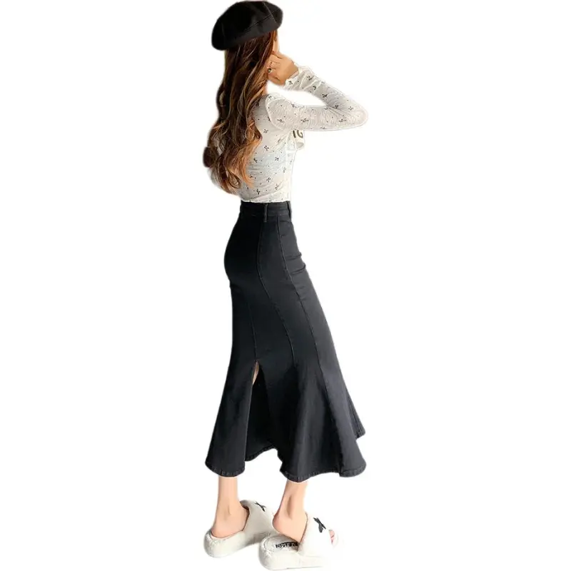 Concubine Zhu Denim Long Skirt Women's Black-9