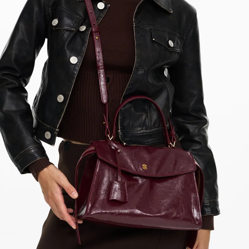 Simedin Top Grain Cow Leather/Synthetic Leather One Shoulder Handbag Women's Midnight Black/Ancora Red-8