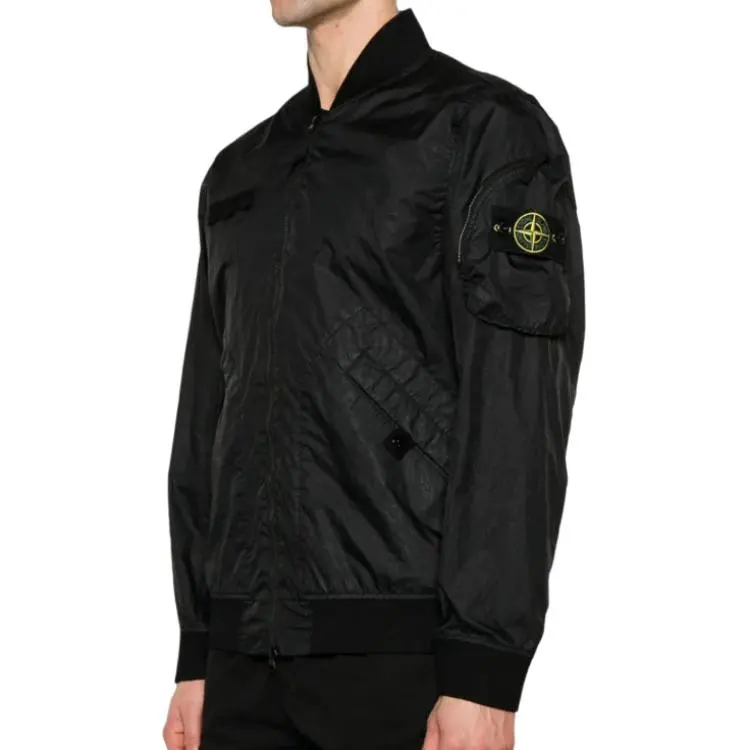 STONE ISLAND Logo Patch Zip Up Bomber Jacket-2