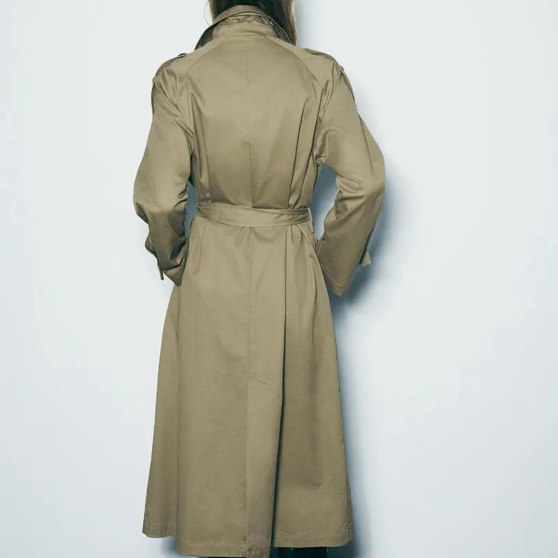 ZARA Trench Coats Women's Khaki-3