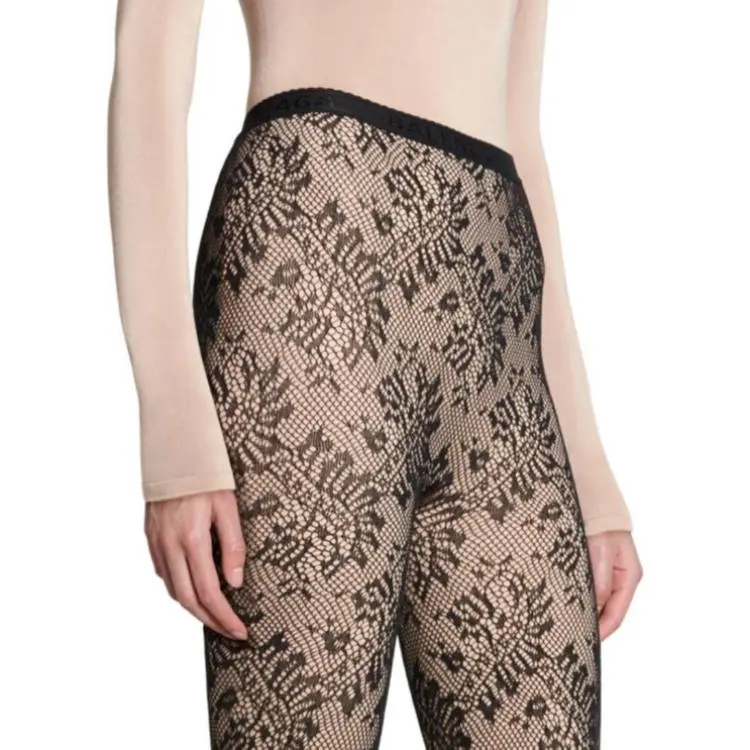 Balenciaga Lace Pantaleggings In Light Beige Leggings Women's Black-5