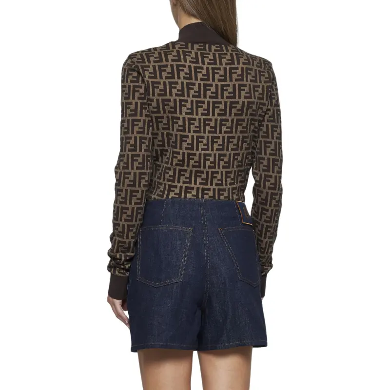 FENDI Denim Panelled Logo Patch Shorts-4