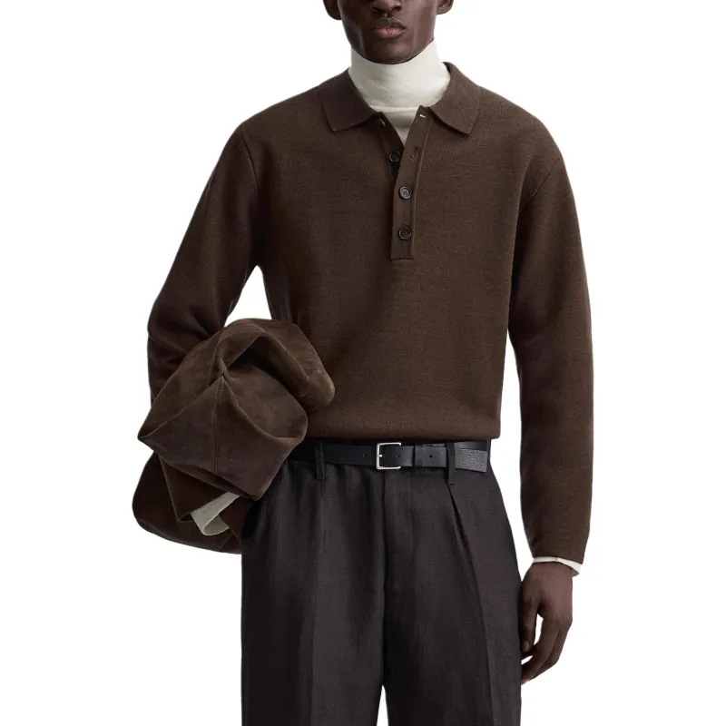 ZARA Polo Shirt Men's Chocolate Brown-4