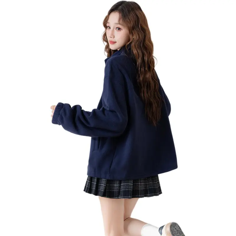 Tonlion Velvet feel Coat Women's Navy Blue-3