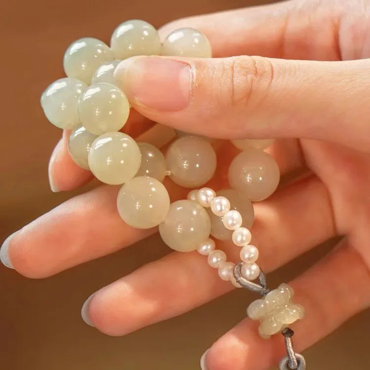Andaozi Hetian Jade Bracelets Pale Greenish White Jade Women's-3
