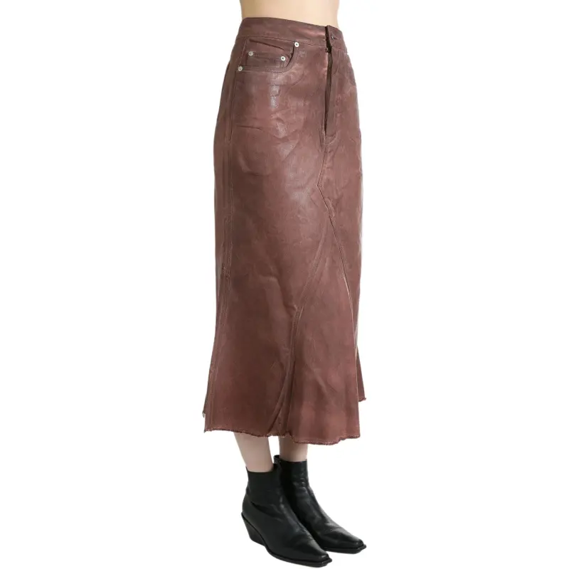 Rick Owens DRKSHDW Gonna In Denim Godet Skirt Brown-2