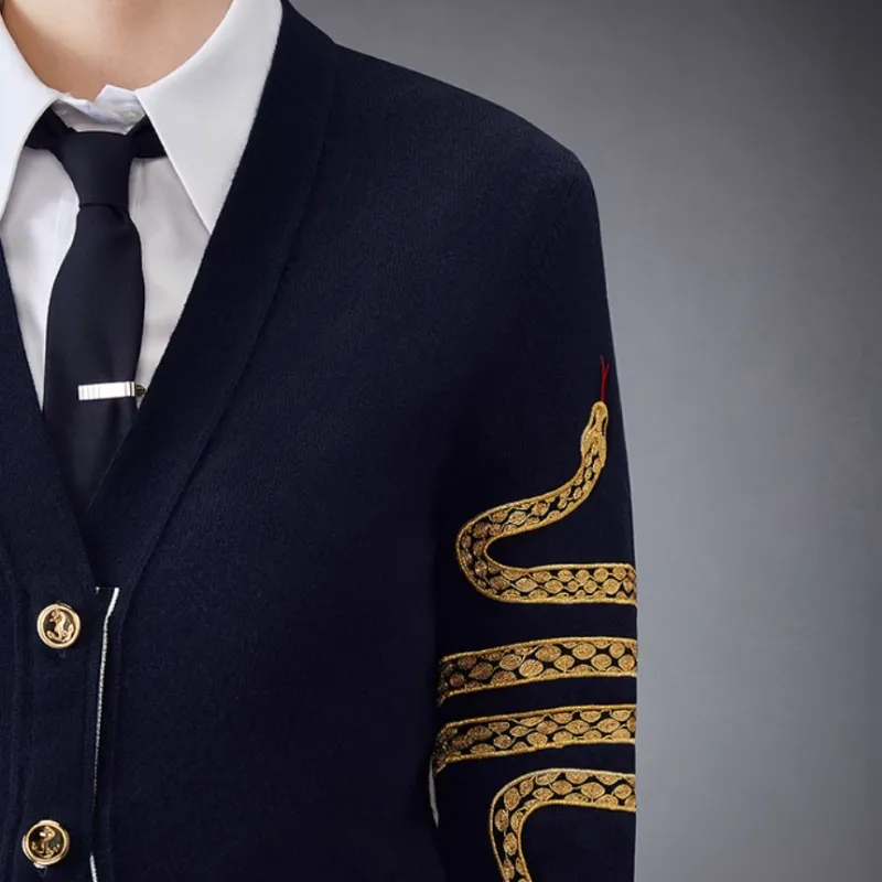 THOM BROWNE Snake embroidered Cashmere Cardigan-3