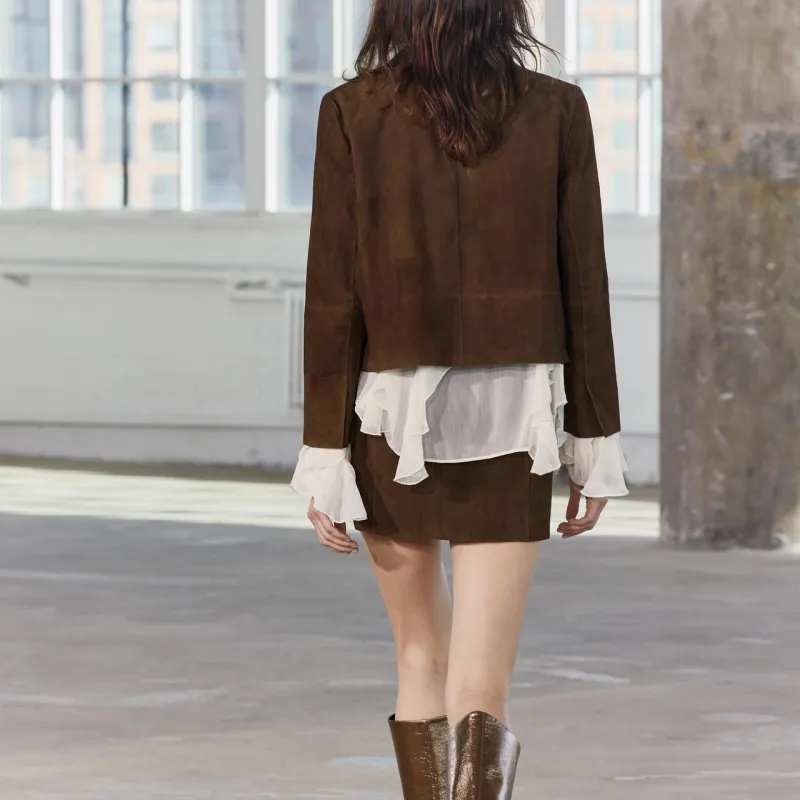 ZARA ZW Series Leather Jacket Women's Brown-2