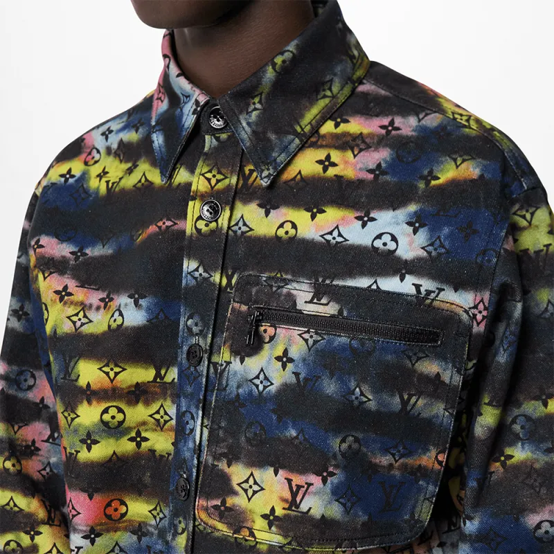 LOUIS VUITTON Printed Monogram Tie Dye Denim Shirt-4
