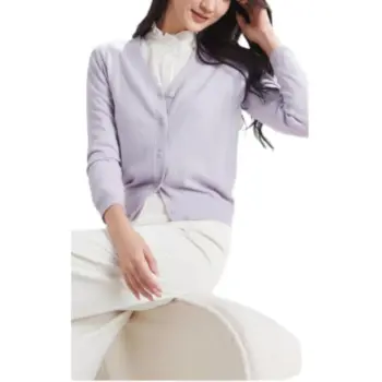MIHUANG Cashmere Sweater Women's Light Purple Silver Thread