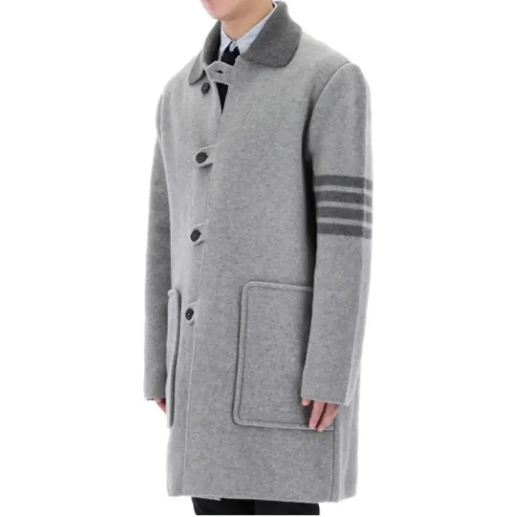 THOM BROWNE Stripe trim Detail Single breasted Coat-4