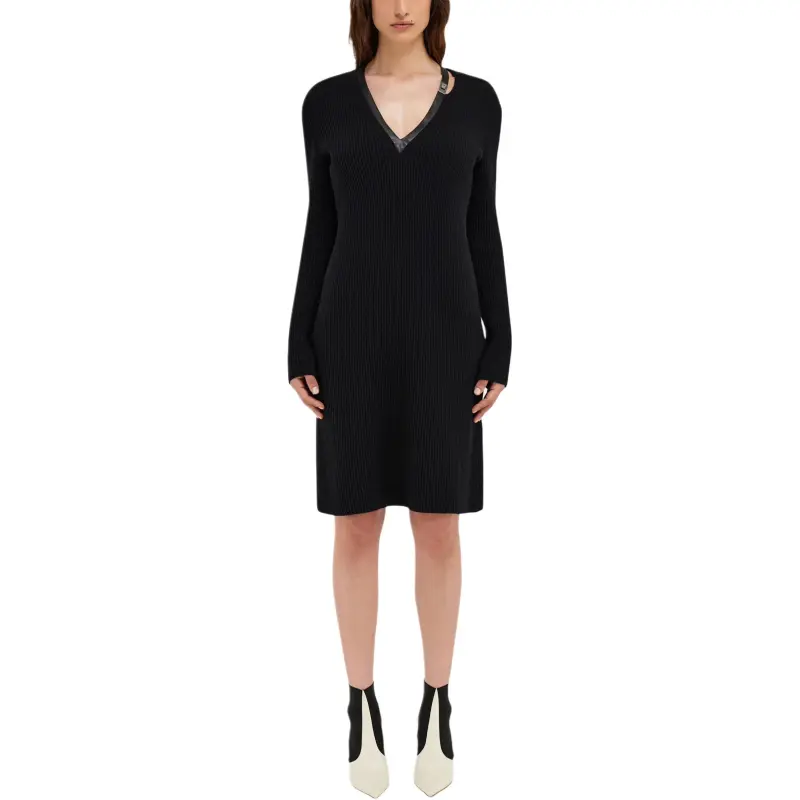 Ferragamo Leather Trim Knitted Dress-1