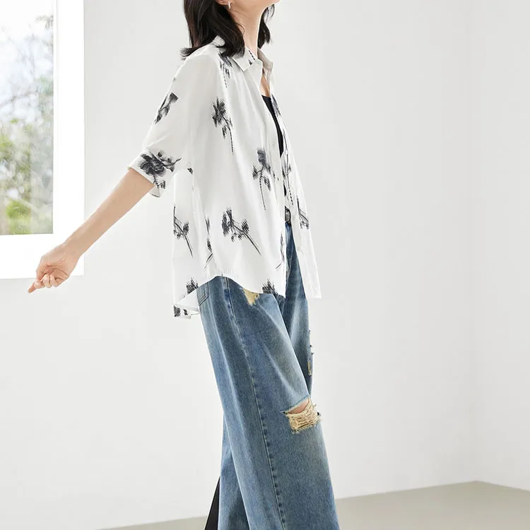DIALOGUE x KAIYILAIWEN,LIANMINGKUAN Shirt Women's Black White Rose Print-2