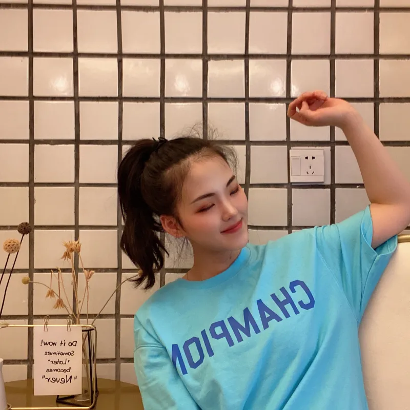 Champion T Shirt US Version Unisex Sky Blue-2