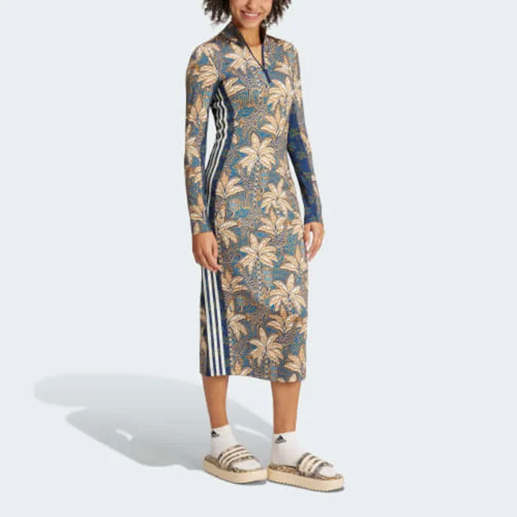 Adidas x FARM RIO Long Sleeved Dresses Women's Multicolor/Bronze Earth/Focus Blue-3