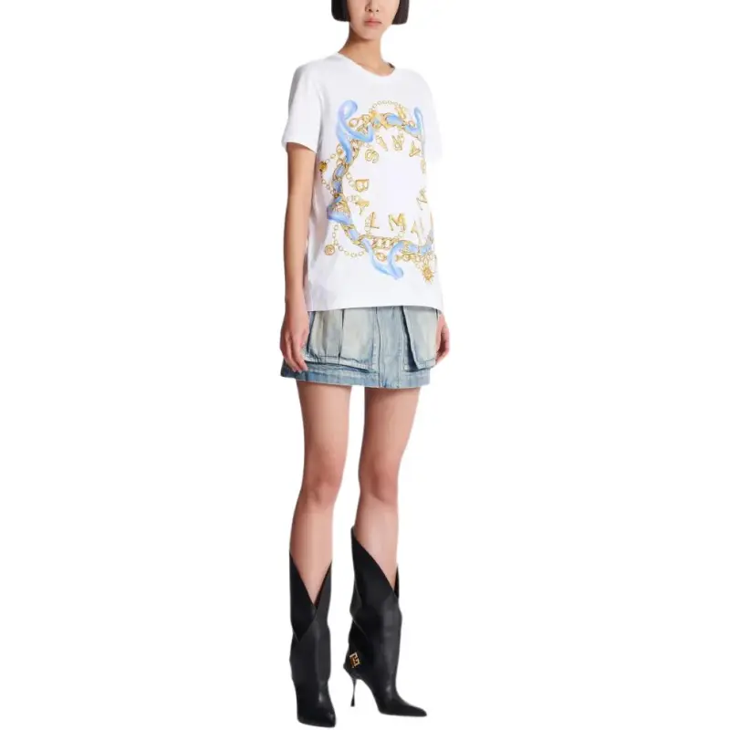 BALMAIN Chain print Cotton T shirt-4