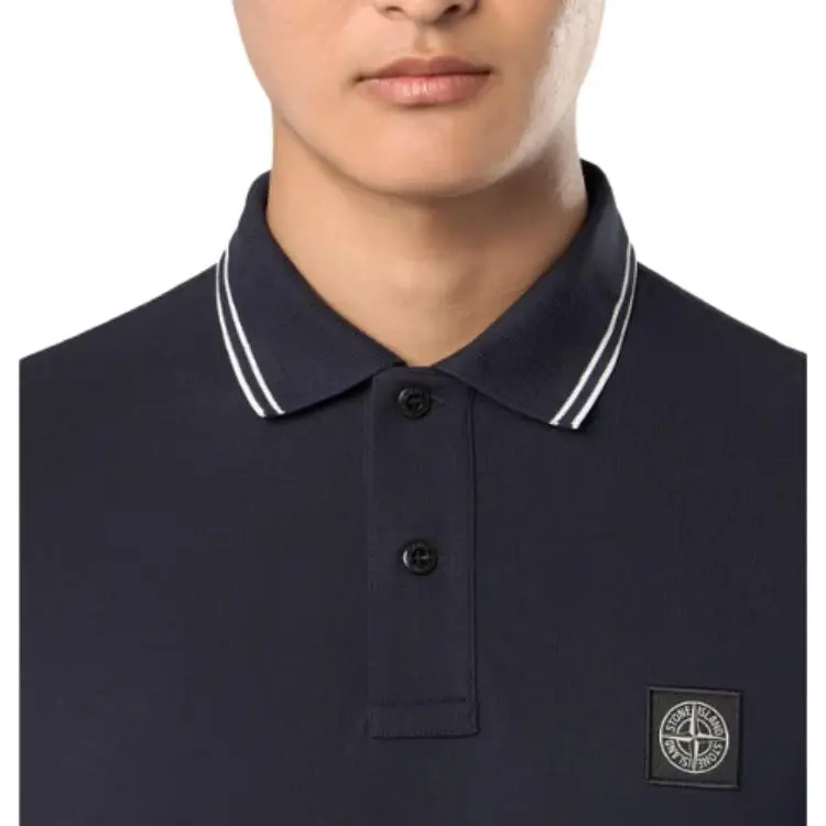 STONE ISLAND Compass Patch Long Sleeved Polo Shirt-5