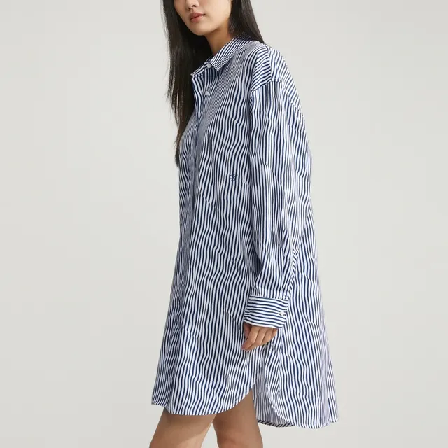 CALVIN KLEIN Long Sleeved Dress Women's Blue Stripes Pattern-2