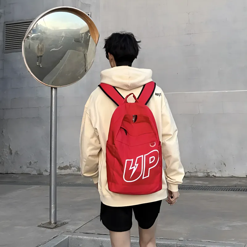 TURN UP Nylon Laptop Bag For Middle And High School Students Large Size Unisex Red-6