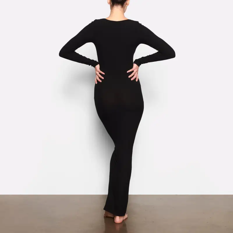 SKIMS SOFT LOUNGE LONG SLEEVE DRESS Long Sleeved Dress Women's Onyx Black-3