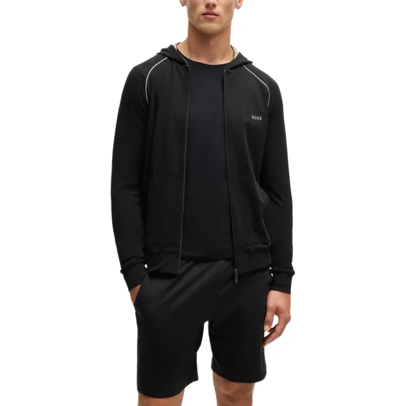 HUGO BOSS Stretch Cotton Zip Up Hoodie With Logo Detail Jackets & Coats Men's Black-2