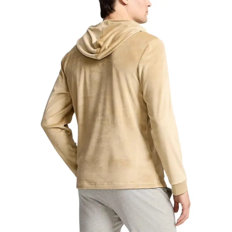 Polo Ralph Lauren Plush Velour Sleep Hoodie Sweatshirt Men's Khaki-3
