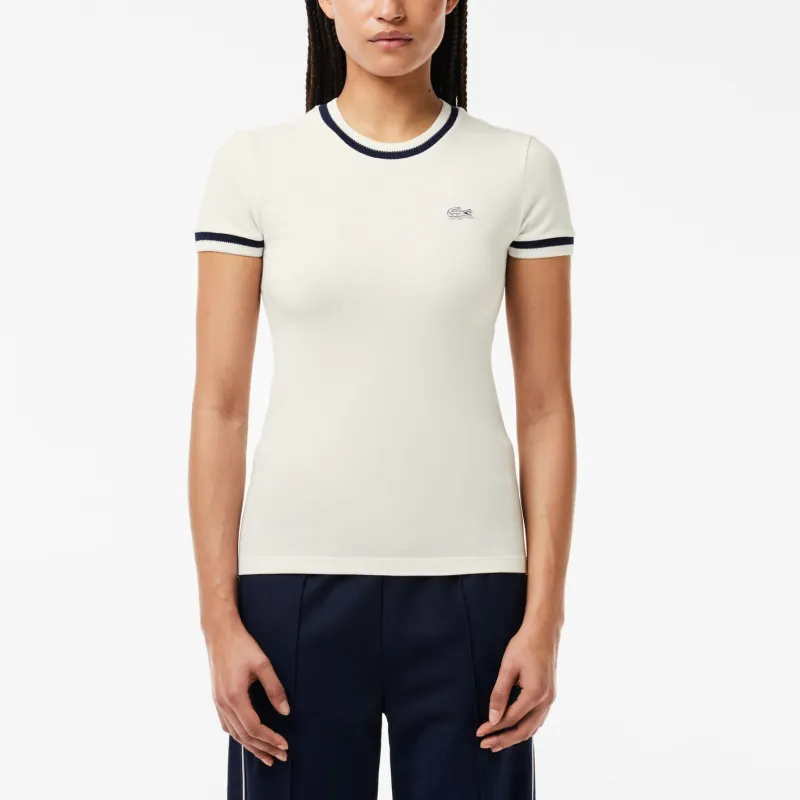 LACOSTE T Shirt Women's White/Marine Blue-1