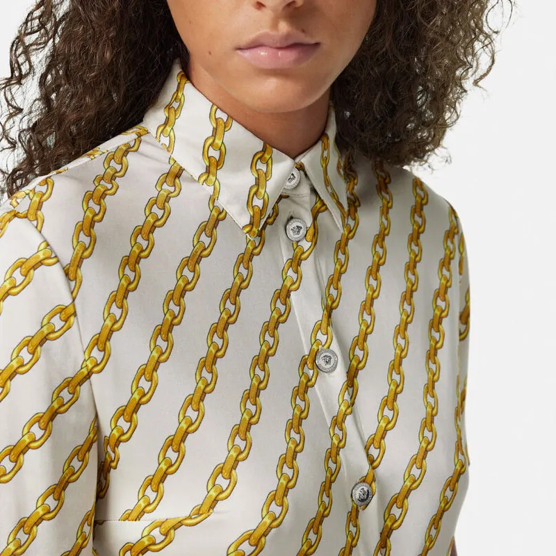 VERSACE Chain Printed Button Up Midi Dress-4