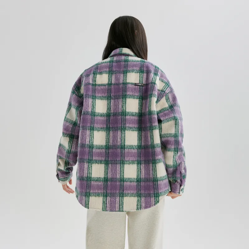 YK&YB Velvet feel Coat Women's Purple Plaid Pattern-1