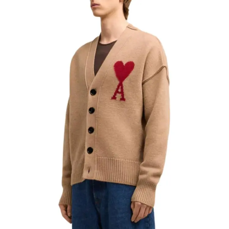 AMIPARIS Paris Ami De Coeur Logo Intarsia-Knit V-Neck Cardigan-4