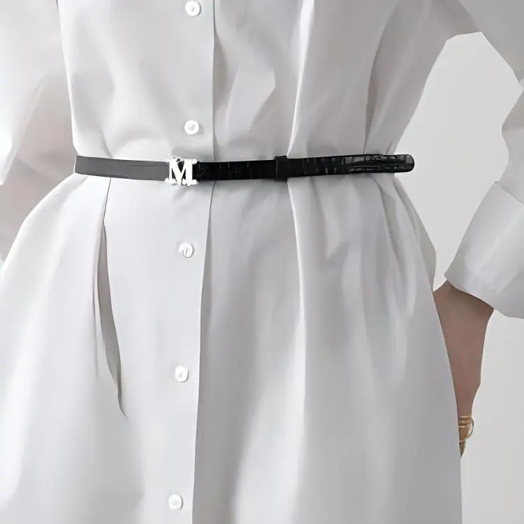 MaxMara Belt Logo Leather Leather Belts Women's Black Width: 1.5cm-2