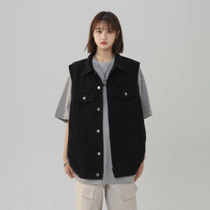 Ordifen Casual Versatile Sleeveless Vest Denim Jacket Unisex-4