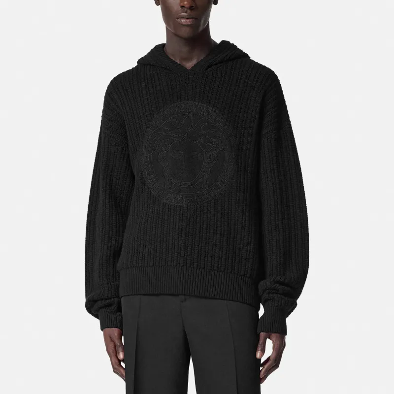 VERSACE Medusa embroidered Cable knit Hoodie-1