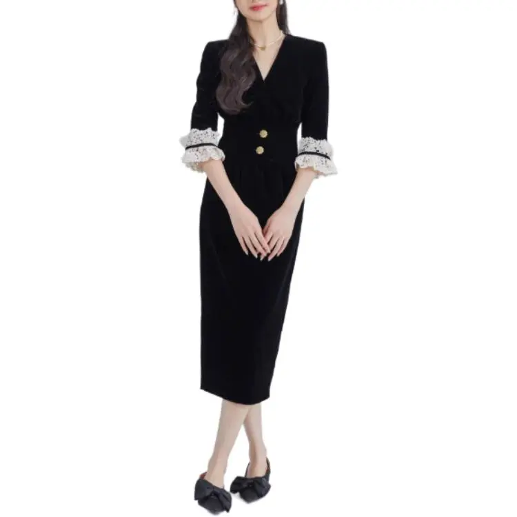 DEAR DEER PUFF Short-Sleeved Dresses Women's Black-4