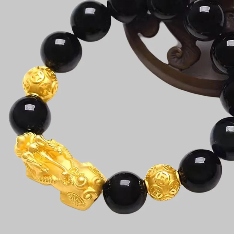 HAPPY BEAN Obsidian Bracelets Unisex-3