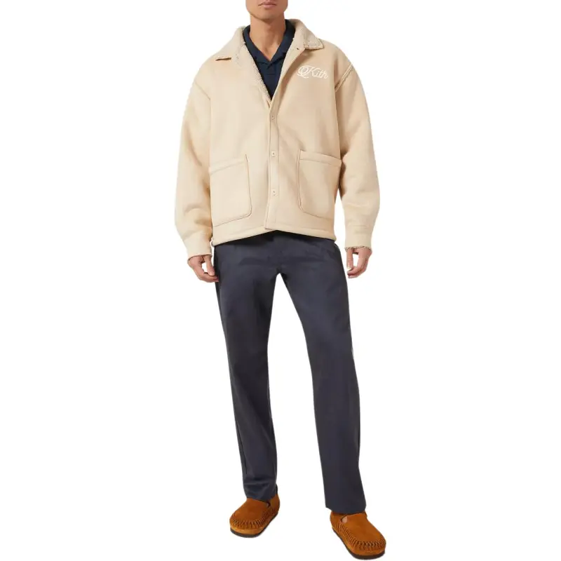 KITH Faux Shearling Long Sleeve Boxy Collared Overshirt-2