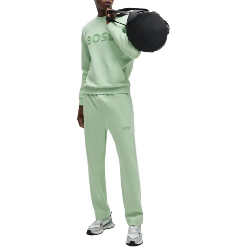 HUGO BOSS Open Hem Tracksuit Bottoms With 3d Moulded Logo Casual Pants Men's Light Green-3